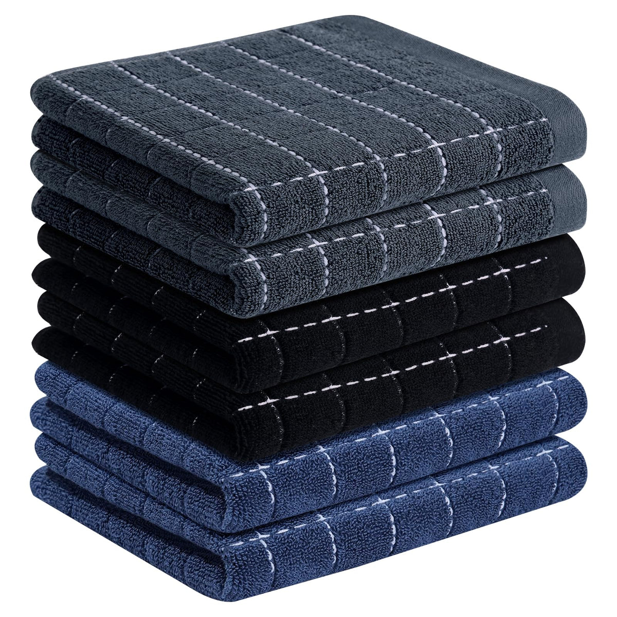 Homaxy 100% Cotton Terry Kitchen Towels, 4 Pack, Black