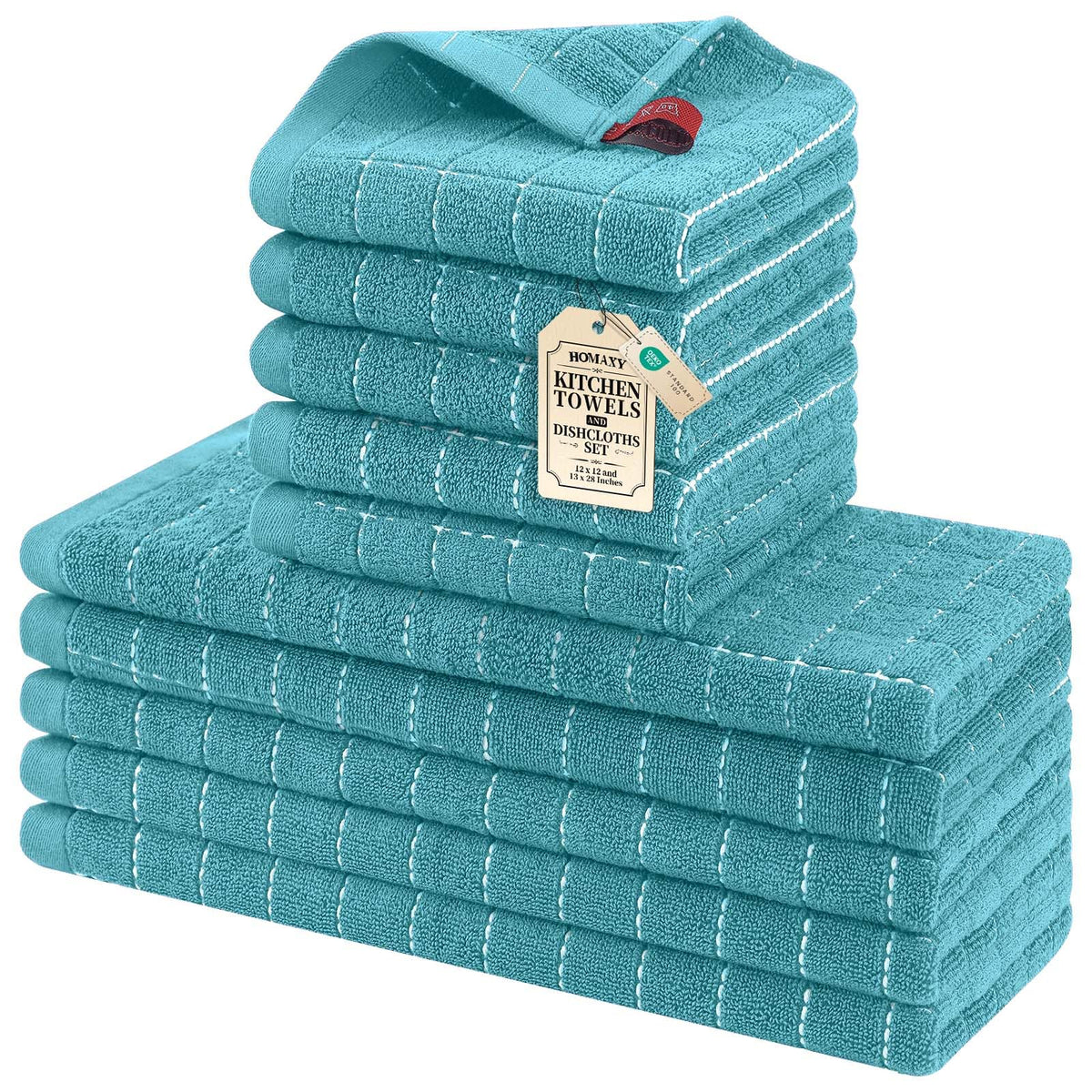 Homaxy Cotton Terry Kitchen Towels and Dishcloths Set of 8, Black