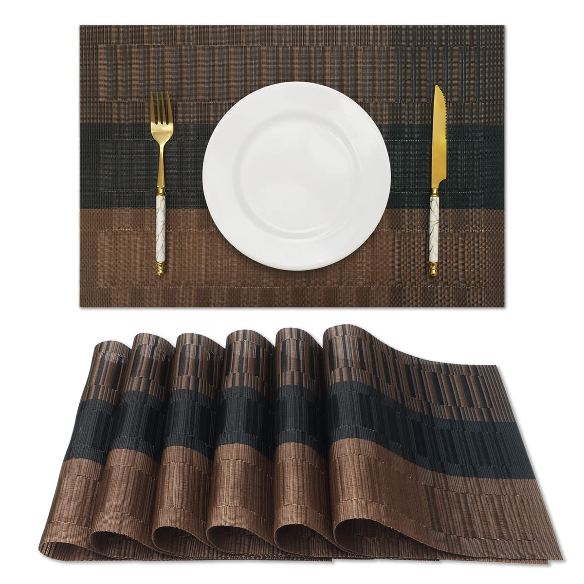 HeloHo Black Placemats Set of 4 Heat-Resistant Washable Place Mats Non-Slip Vinyl Woven Table Mats Wipeable Placemat for Kitchen Dining Table Decoration Indoor Outdoor