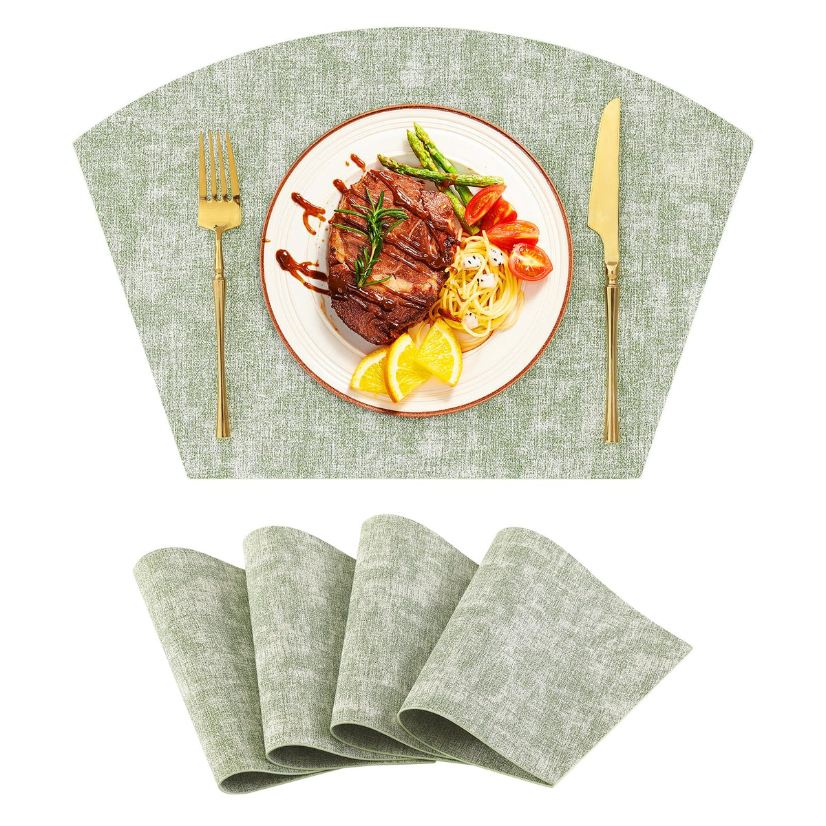 Homaxy Wedge Faux Leather Placemats for Round Table, Set of 6, Light Grey