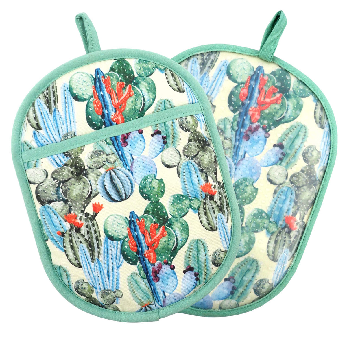 Oven Mitts with Transparent Clear Silicone Shell and Nice Cacturs Flower Printing