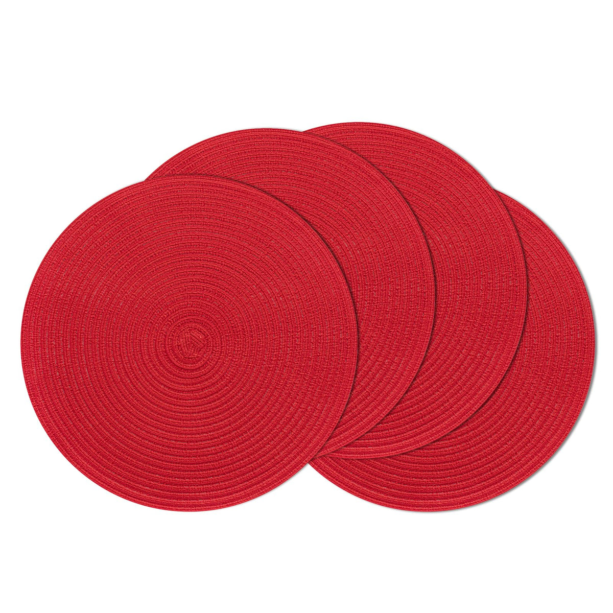 SHACOS Round Braided Placemats Set of 4 Washable Place Mats for Dining Tables 15 inch Non Slip Kitchen Table Mats (Beige, 4)