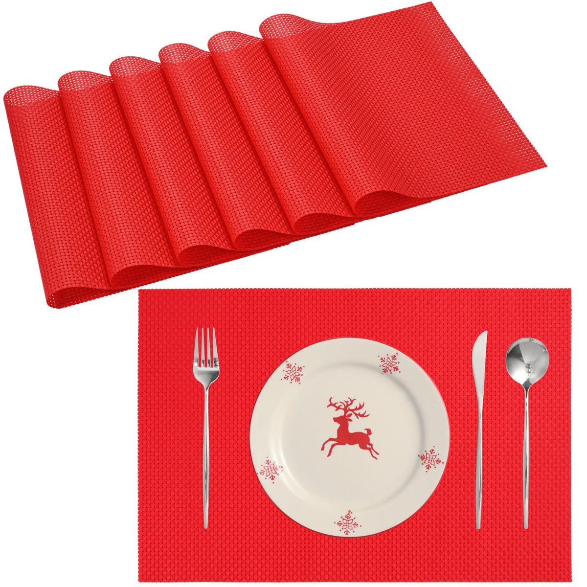 Zupro Pink Placemats Set of 4 Woven PVC 18"x12" for Indoor Outdoor Usage