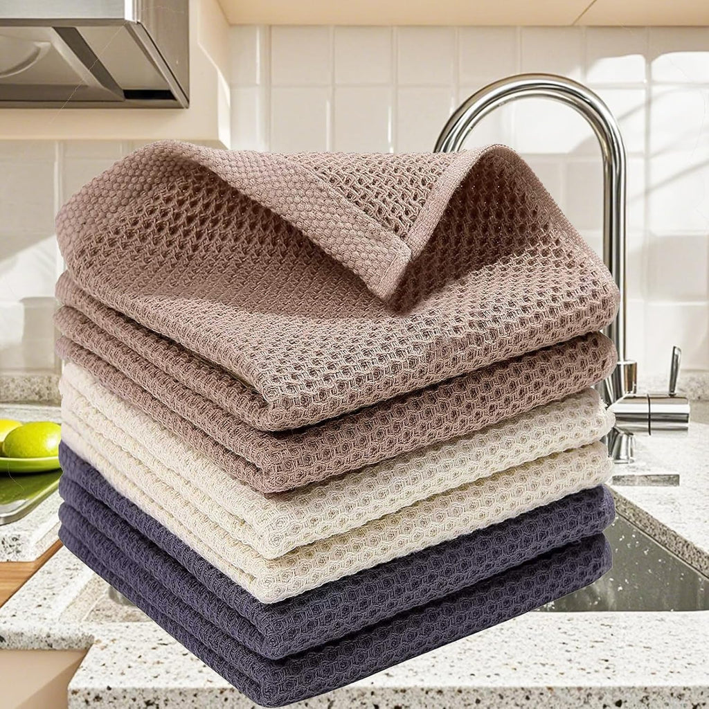 100% Cotton Kitchen Dish Cloths, 6 Pack Kitchen Towels and Dishcloths Sets, Drying Dishes Quick Drying Kitchen Towels Dish Rags, 12 X 12 Inches, Mixed Color