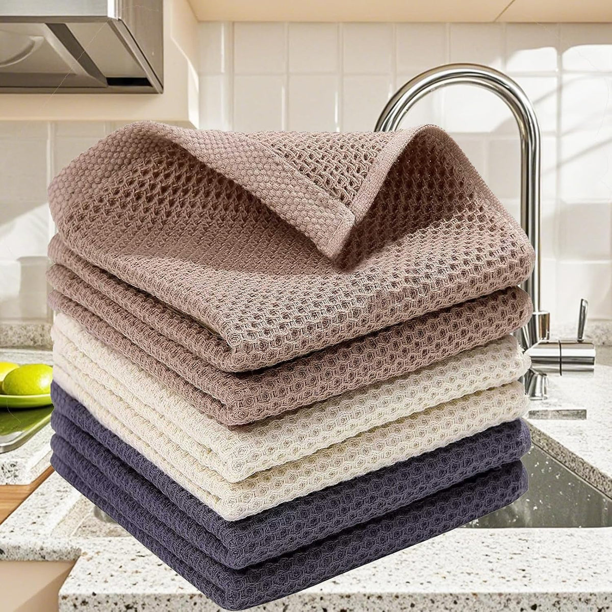 100% Cotton Kitchen Dish Cloths, 6 Pack Kitchen Towels and Dishcloths Sets, Drying Dishes Quick Drying Kitchen Towels Dish Rags, 12 X 12 Inches, Mixed Color