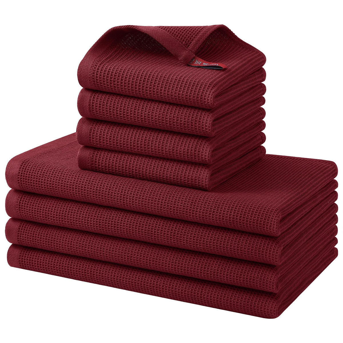 Homaxy 100% Cotton Kitchen Towels and Dishcloths Set - 8 Pack Waffle Weave Soft and Absorbent Dish Towels - 26 X 16 Inch and 12 X 12 Inch - Beige/Dark Grey/Brown/Light Grey