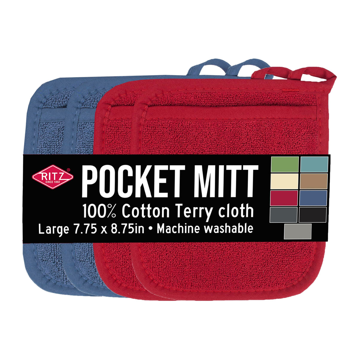 RITZ Terry Pocket Mitt & Hot Pad: Unparalleled Heat Resistant, Durable 100% Cotton – Ergonomically Designed for Optimal Grip – Easy-Care Machine Washable – 2-Pack, Paprika