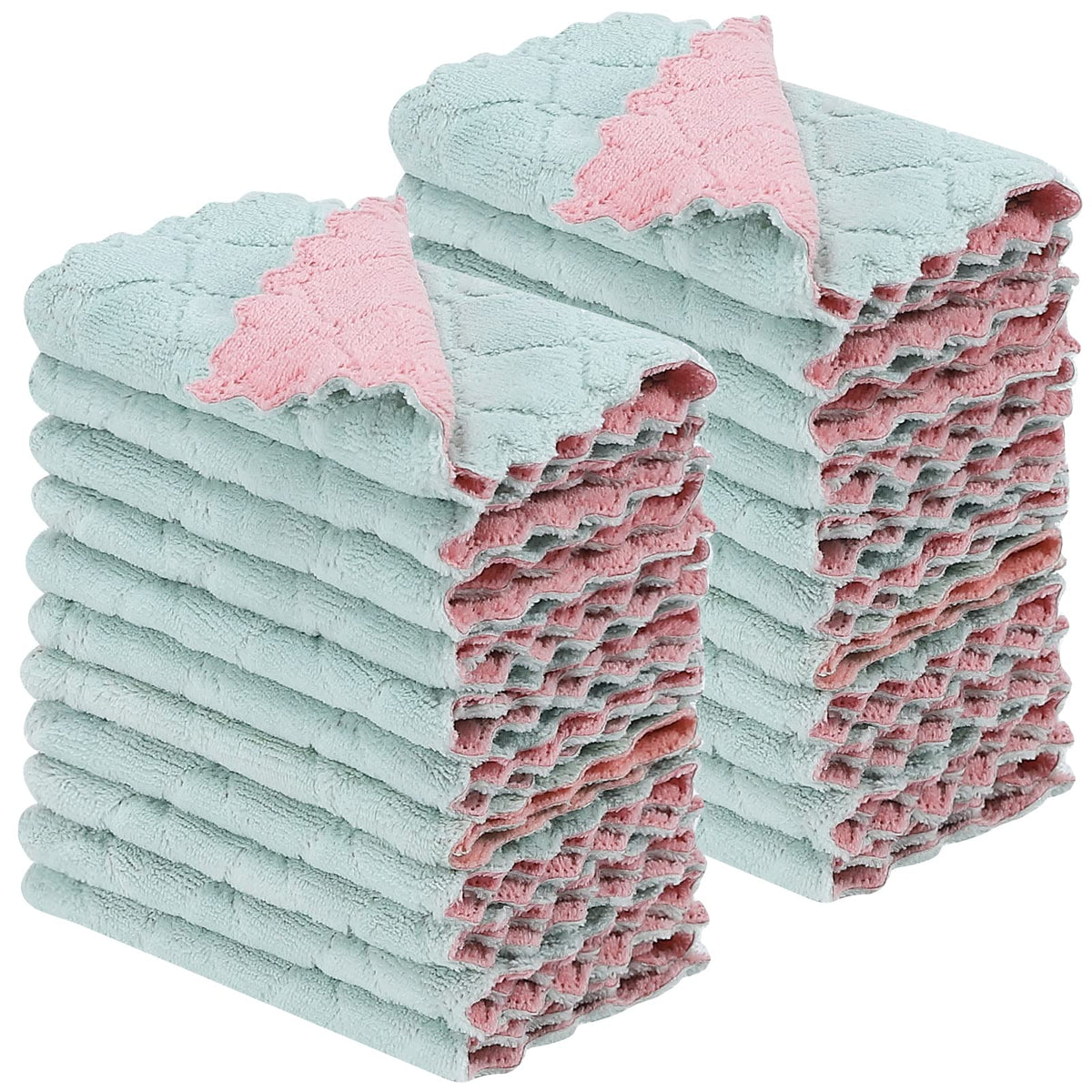 Rachan 22Pack Kitchen Dish Cloths,Reusable Dish Towels,Nonstick Oil Washable Fast Drying,Super Absorbent Coral Velvet Cleaning Cloths for Cleaning Tableware,Kitchen,Bathroom (Green-grey10 x 6")