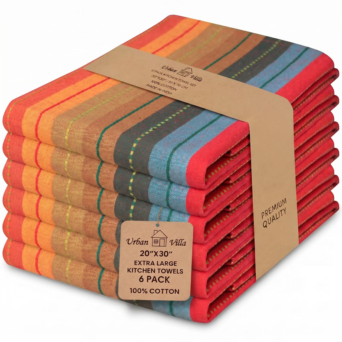 Urban Villa Kitchen Towels Cotton Dish Towels 12”x12” (Set of 8) Grey White