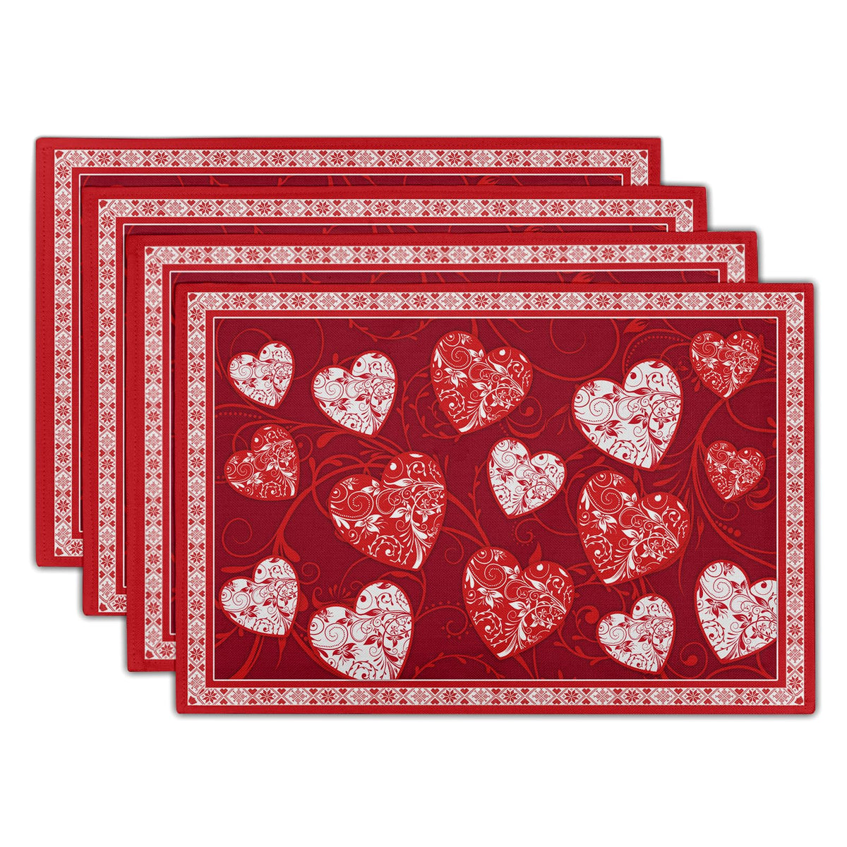Giwawa Boho Ethnic Placemats Set of 4 Vintage Orange Brown Retro Flower Decorative Linen Table Place Mats 12"x18" Rustic Country Style Floral Place Mats Heat Resistance for Kitchen Dining Farmhouse