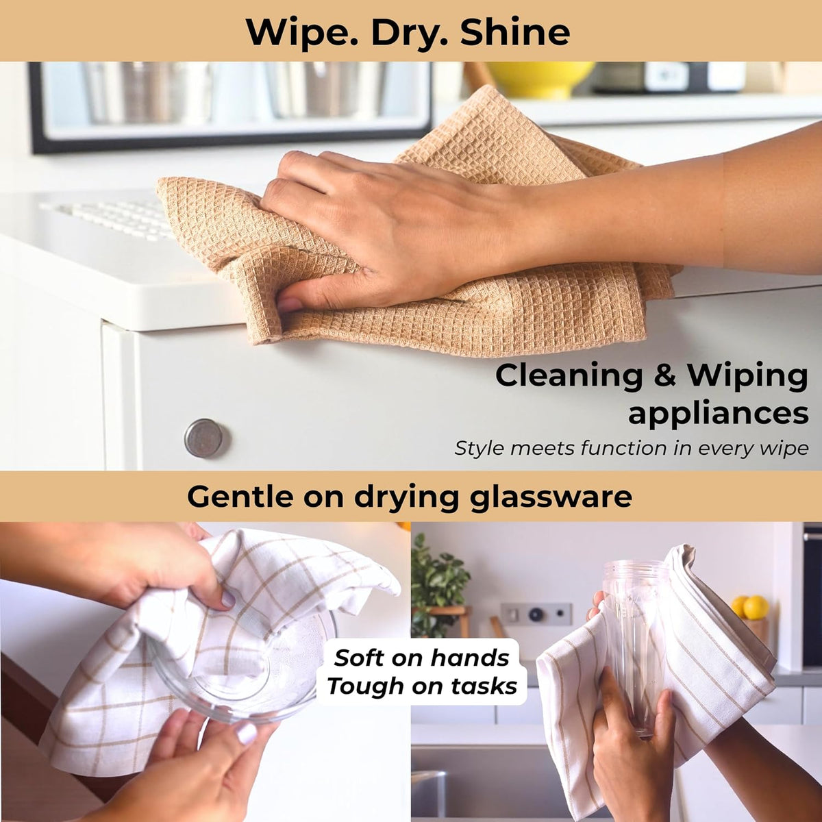 Cotton Dish Towels For Kitchen Drying - Highly Absorbent Wide Beige Striped Plaid Tea Towels - 18"X28" Set Of 6 Farmhouse Linen Dishtowels In Bulk - Pano De Prato Para Cozinha - T Towles Towls