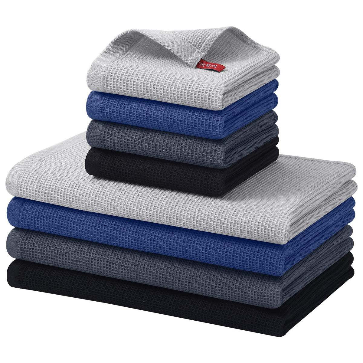 Homaxy 100% Cotton Kitchen Towels and Dishcloths Set - 8 Pack Waffle Weave Soft and Absorbent Dish Towels - 26 X 16 Inch and 12 X 12 Inch - Beige/Dark Grey/Brown/Light Grey