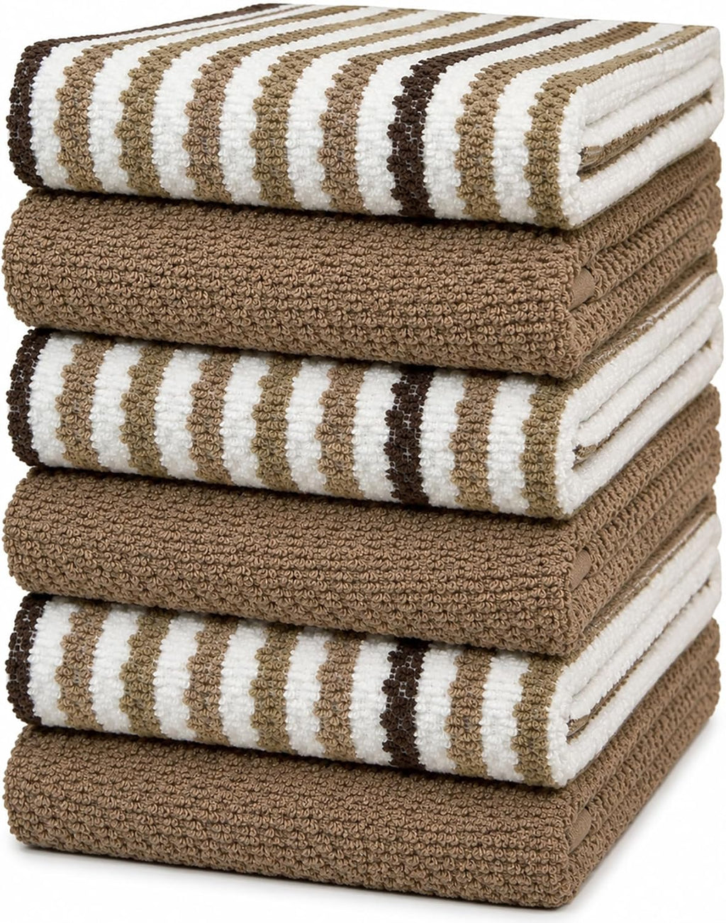 Bumble Kitchen Towels 6 Pack 100% Cotton 16"x26" - Tan Wide Stripe