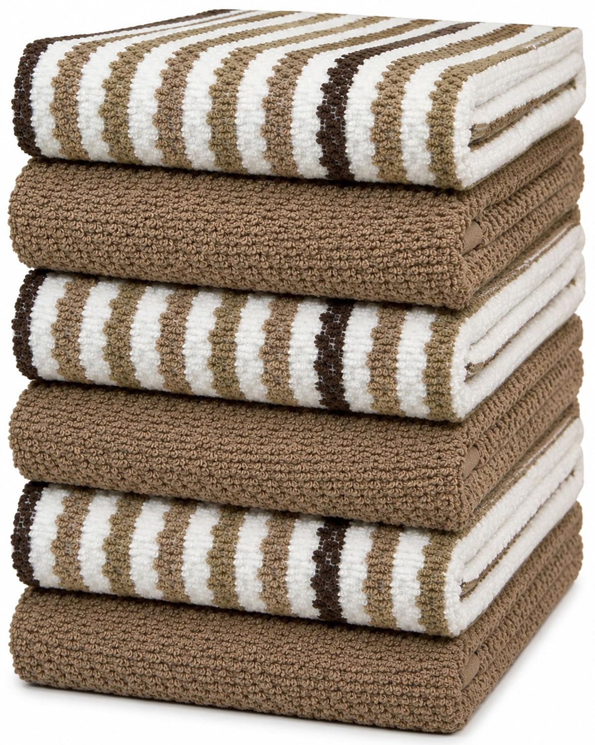Bumble Kitchen Towels 6 Pack 100% Cotton 16"x26" - Tan Wide Stripe