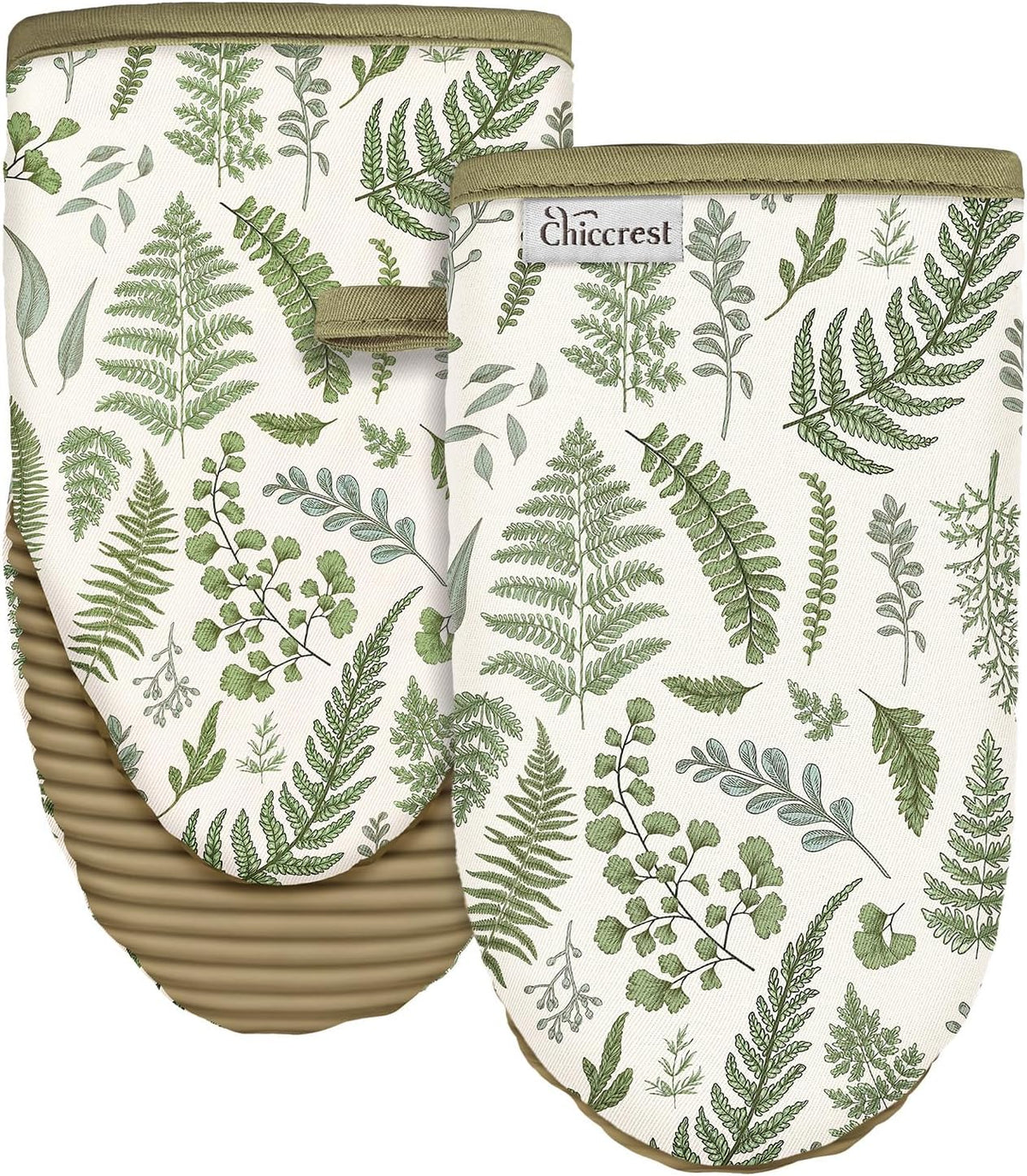 100% Thick Cotton Oven Mitts Ribbed Soft Silicone Natural Leaf