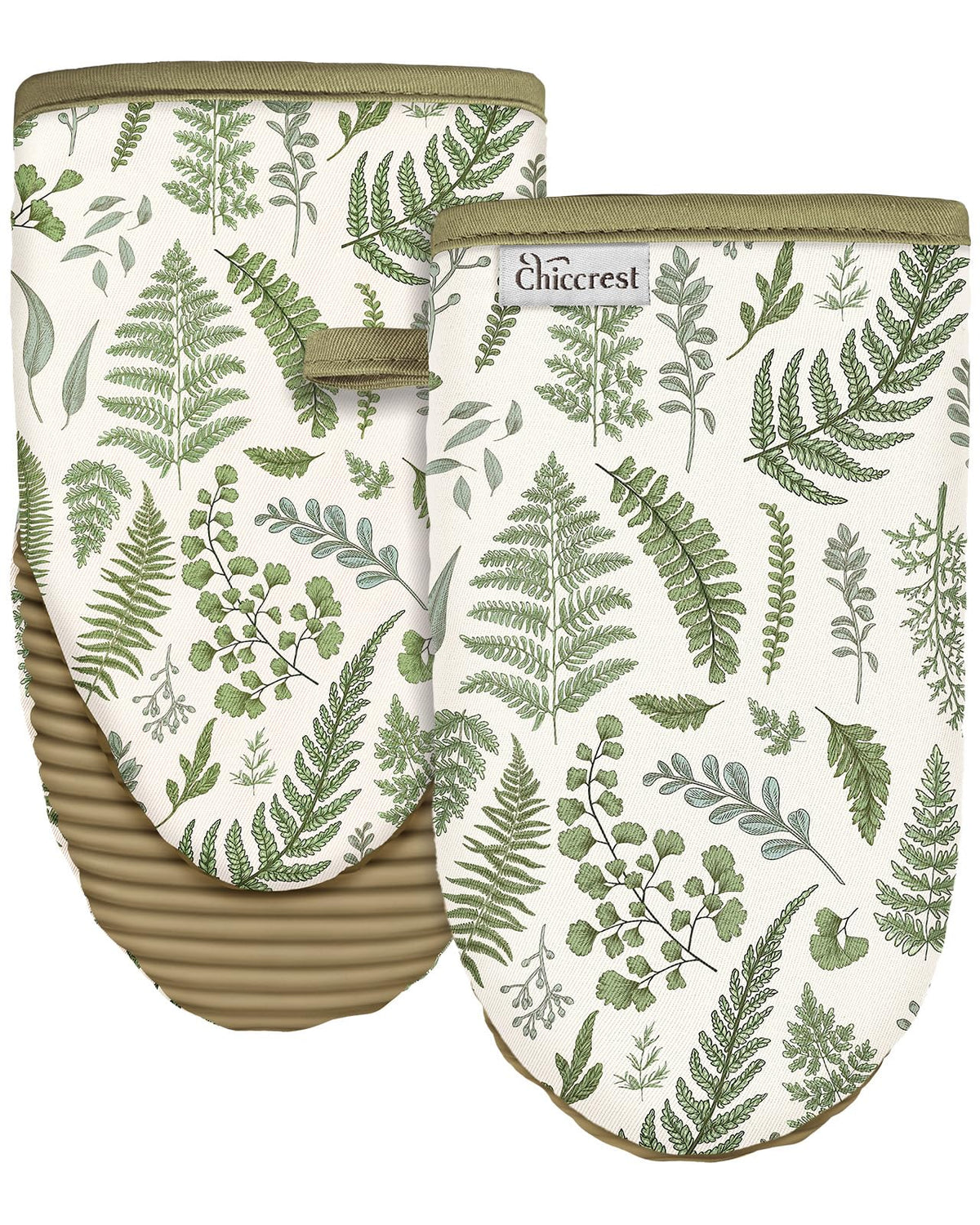 100% Thick Cotton Oven Mitts Ribbed Soft Silicone Natural Leaf
