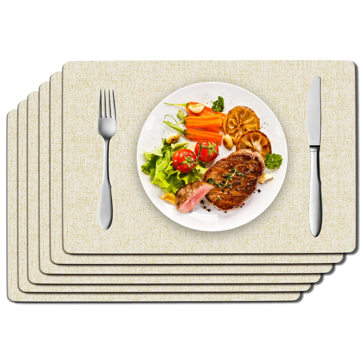 DOLOPL Placemats Set of 6, Reversible Faux Leather Place Mats, Charcoal