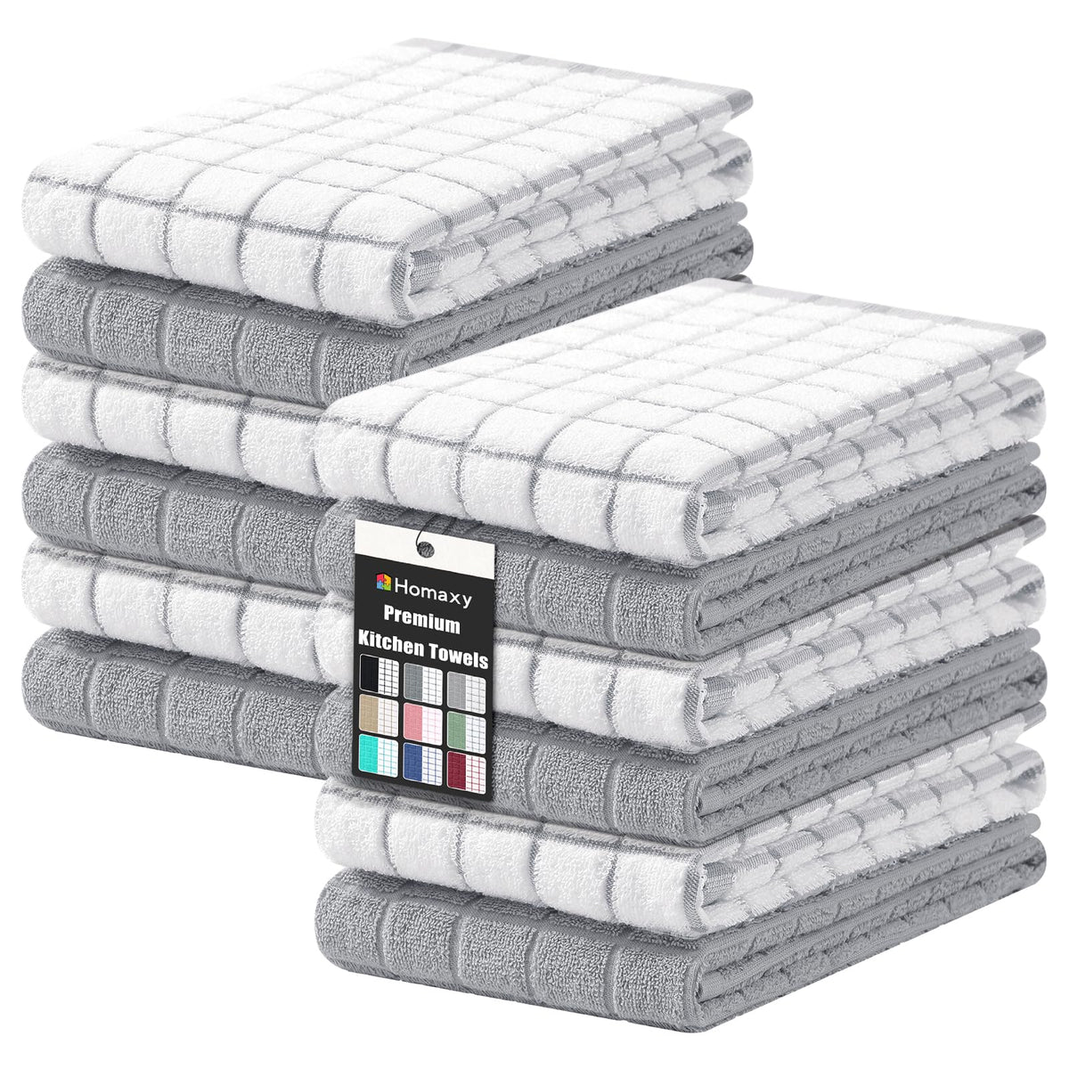 Homaxy Large Premium Cotton Kitchen Towels 16"x 28", 6 Pack, Grey