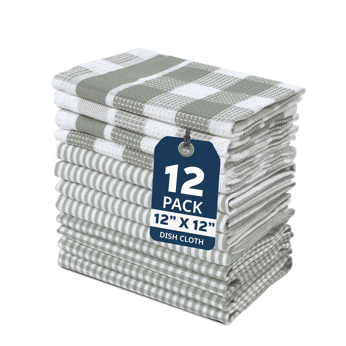 LANE LINEN 100% Cotton Kitchen Dish Cloths, Ultra Soft Absorbent Quick Drying Dish Towels, Multiweave Wash Cloths Dish Towel Sets, 13x28 Inches, 4 Pack - Grey