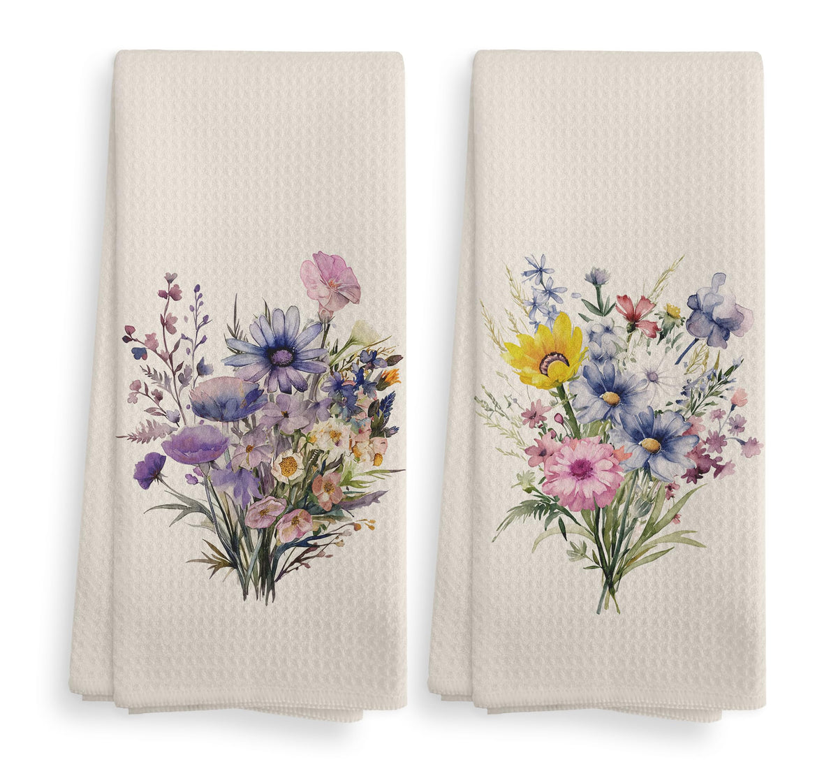 Vintage Floral Kitchen Towels and Dishcloths Set of 2, Vintage Decorative Kitchen Towels, Bouquet Decorative Towels, Retro Wildflower Drying Cloth Hand Towels for Bathroom Kitchen, 16×24 Inches