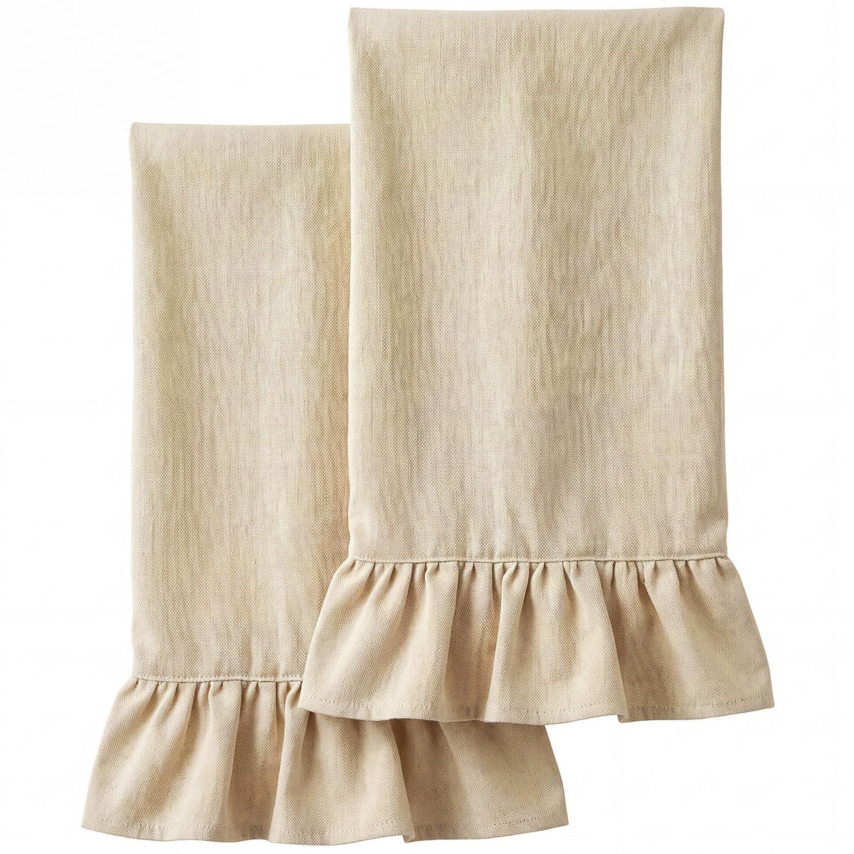 HunnmingRe 2 Pcs Green Gingham Kitchen Towels Cotton Ruffled