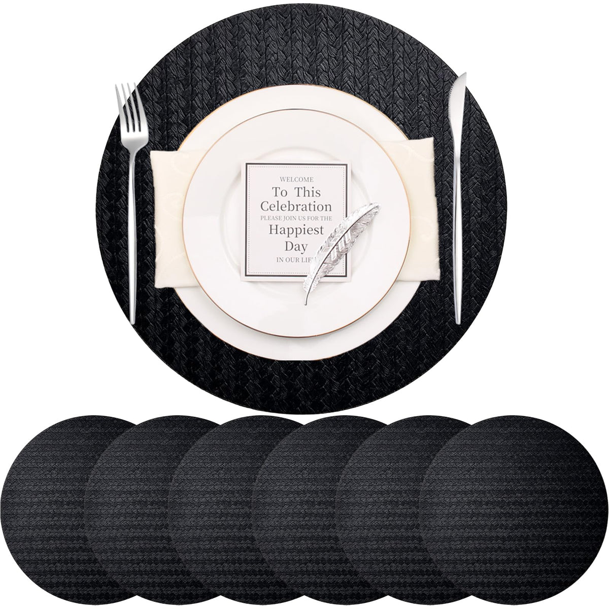 PIGCHCY Place Mats Heat-Resistant Non Slip Placemats Easy Wipe Clean Table Mats Woven Vinyl Placemats for Dining Table(Set of 6, Brown)