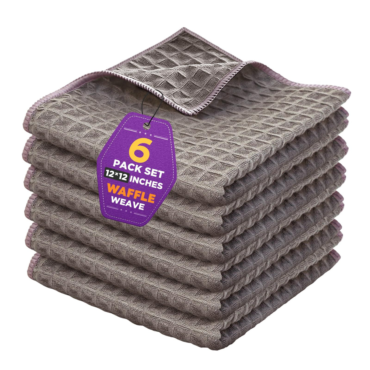 Kitchen Towels 6-Pack Cotton Waffle Weave Dish Cloths 12 x 12 Cleaning Rags