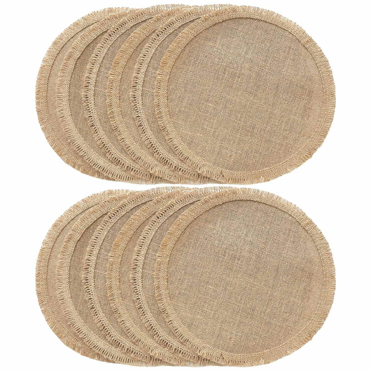 FunWheat Burlap Round Braided Placemats Set of 12 for Dining Tables 15 Inch Heat Resistant Jute Table Mats Farmhouse Woven Fabric Natural Place mats (Brown Jute Lace)