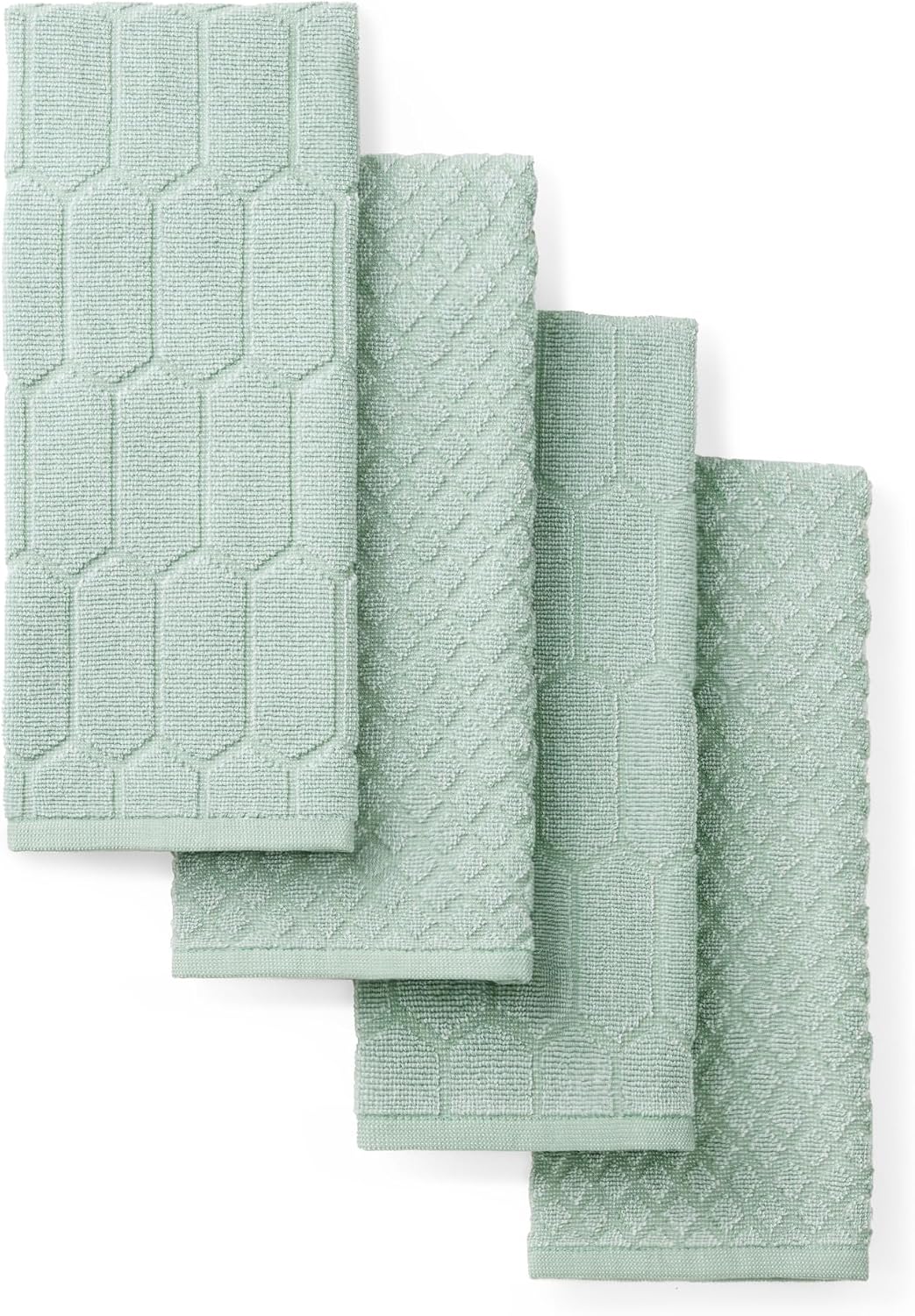 Martha Stewart Honeycomb Chambray Textured Kitchen Towel 4-Pack Set, 100% Cotton with Absorbent Terrycloth, Decorative Kitchen Towels, Natural, 16"x28"