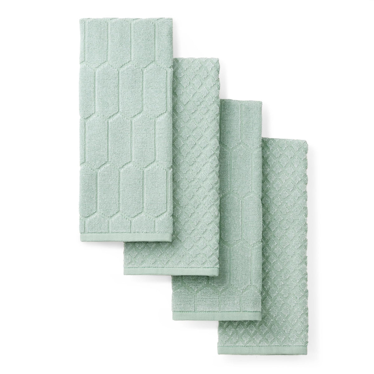 Martha Stewart Honeycomb Chambray Textured Kitchen Towel 4-Pack Set, 100% Cotton with Absorbent Terrycloth, Decorative Kitchen Towels, Natural, 16"x28"