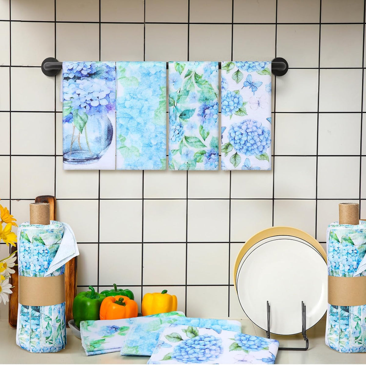 36 Pack Reusable Kitchen Cloths Cotton Towels, Hydrangea