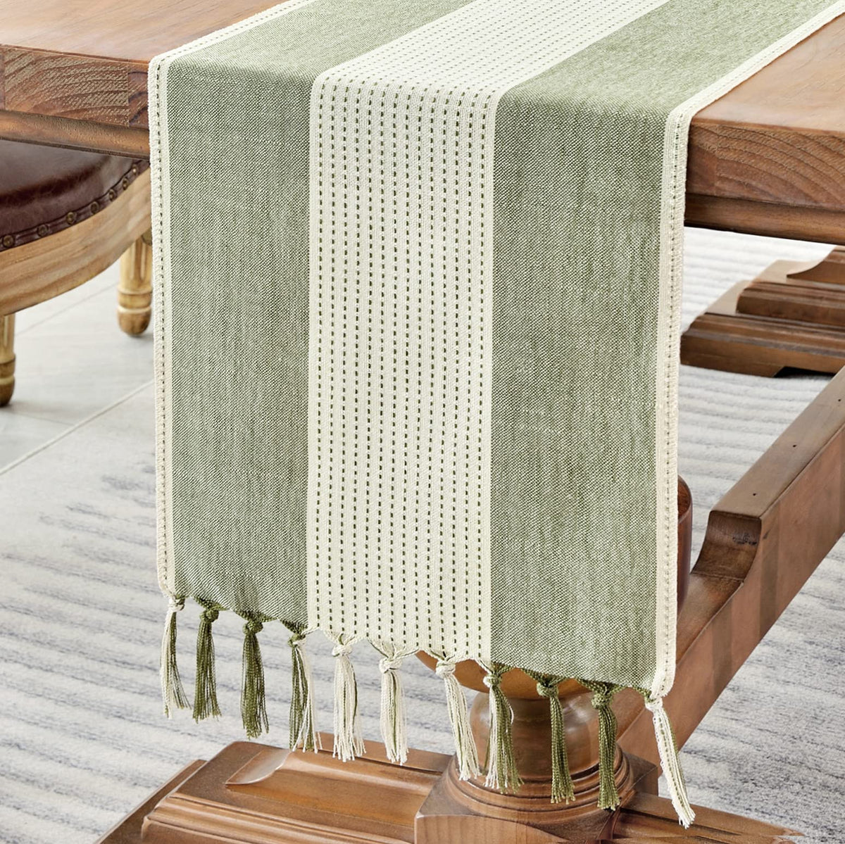 Wracra Linen Placemats, 12 x 18 Inch Set of 4 Placemats, Farmhouse Macrame Place Mats for Kitchen Table and Heat Resistant-Hemstitch Light Coffee 4PCS