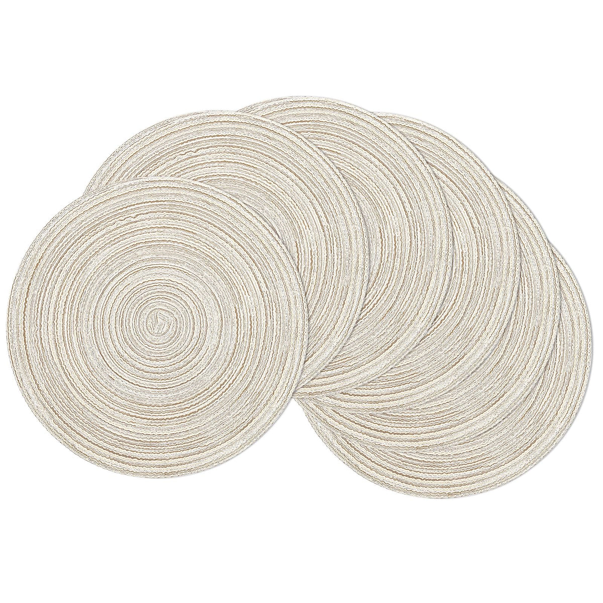 SHACOS Round Braided Placemats Set of 4 Washable Place Mats for Dining Tables 15 inch Non Slip Kitchen Table Mats (Beige, 4)