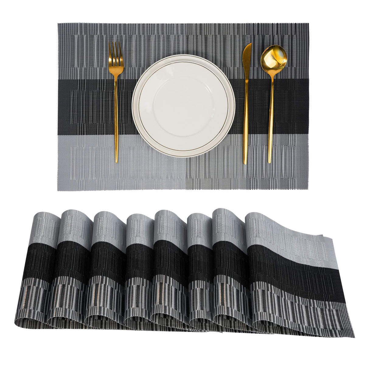 Placemats Set of 8，Non-Slip PVC Weave Table Mats Easy to Clean，Heat Resistant Place Mats for Kitchen Dining Table Decoration Indoor Outdoor，Beige