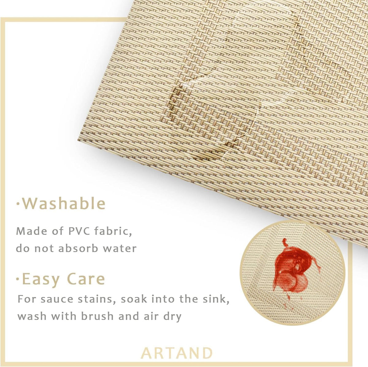 DACHUI Placemats Set of 6, Linen Look Woven Place Mats (Beige)