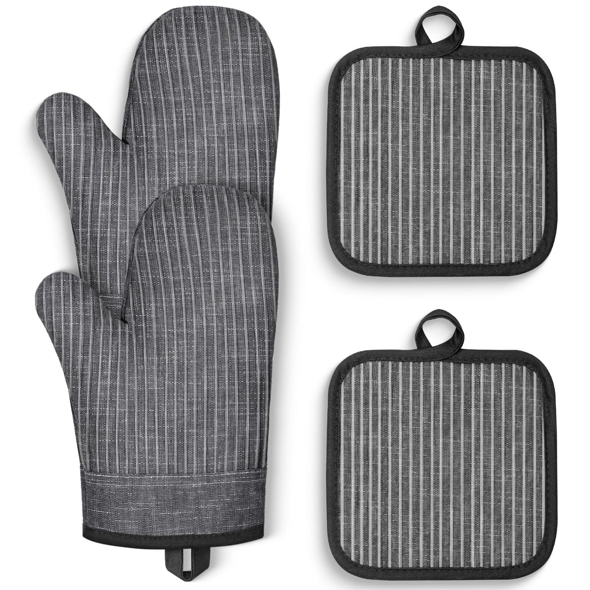 Oven Mitts and Pot Holders, Silicone Oven Gloves, 500 F Heat Resistant Oven Mitts Sets, Non-Slip Silicone Textured Grip, Blue