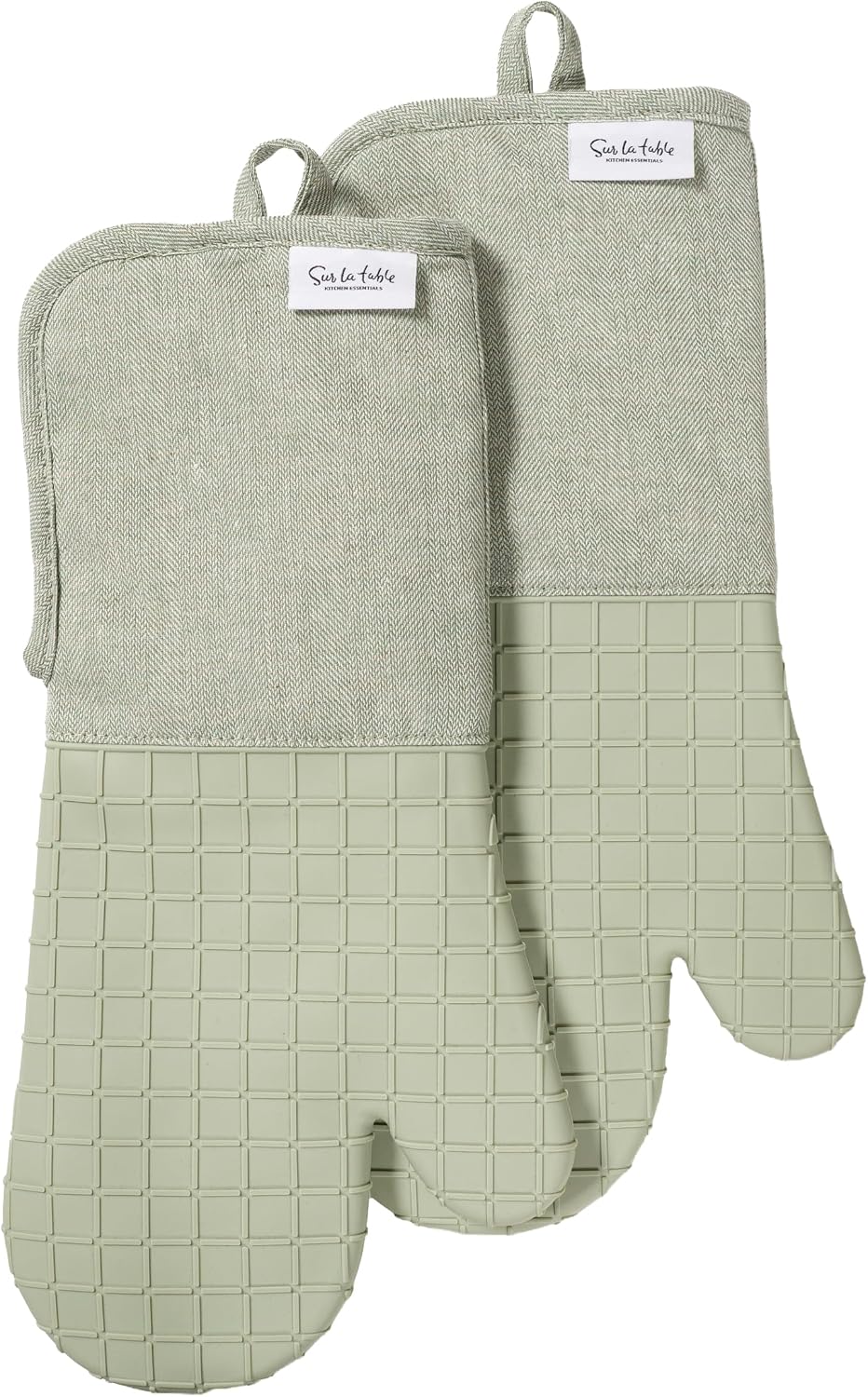 Sur La Table Kitchen Essentials Set of 2 Silicone Oven Mitts, Heat Resistant to 550°F (Green)