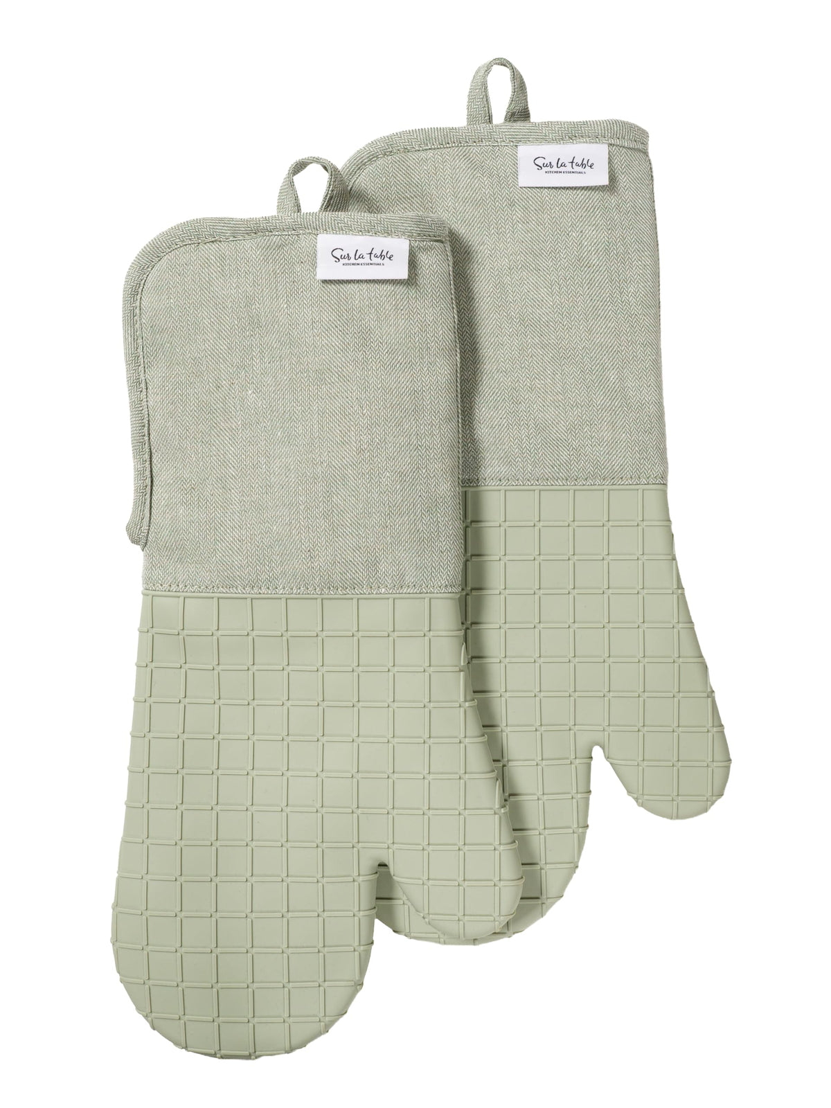 Sur La Table Kitchen Essentials Set of 2 Silicone Oven Mitts, Heat Resistant to 550°F (Green)