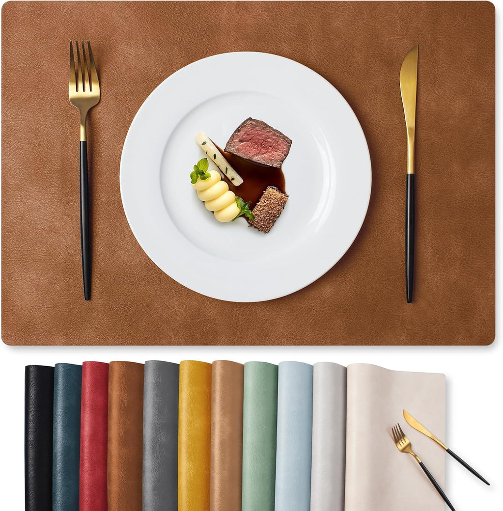 MOSAYT Vinyl Faux Leather Placemats, Set of 8, Reddish Brown