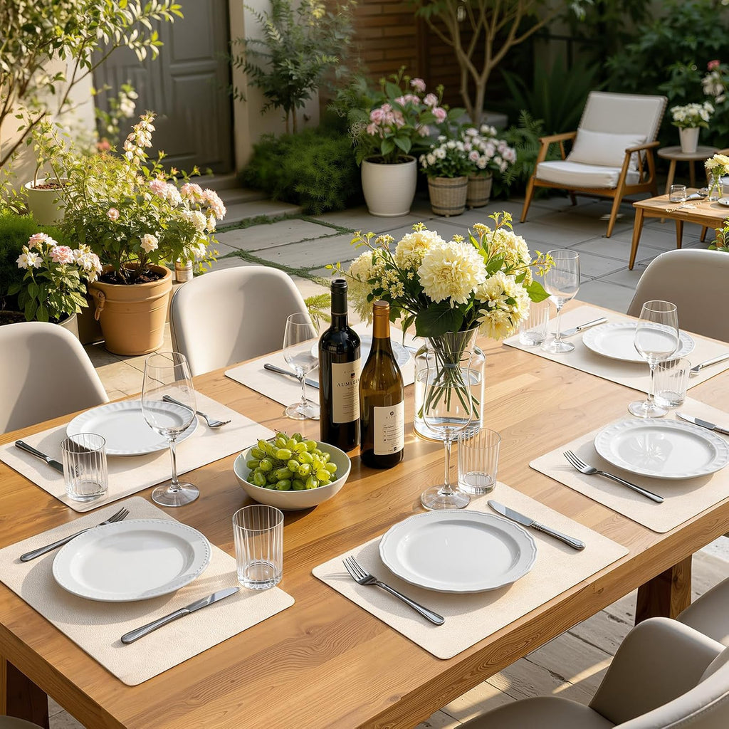 homing Faux Leather Vinyl Placemats Set of 6, Easy to Clean, Beige