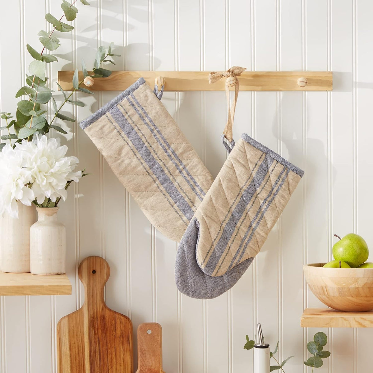 DII French Stripe, Kitchen Collection, Oven Mitts, Nautical Blue, 2 Count