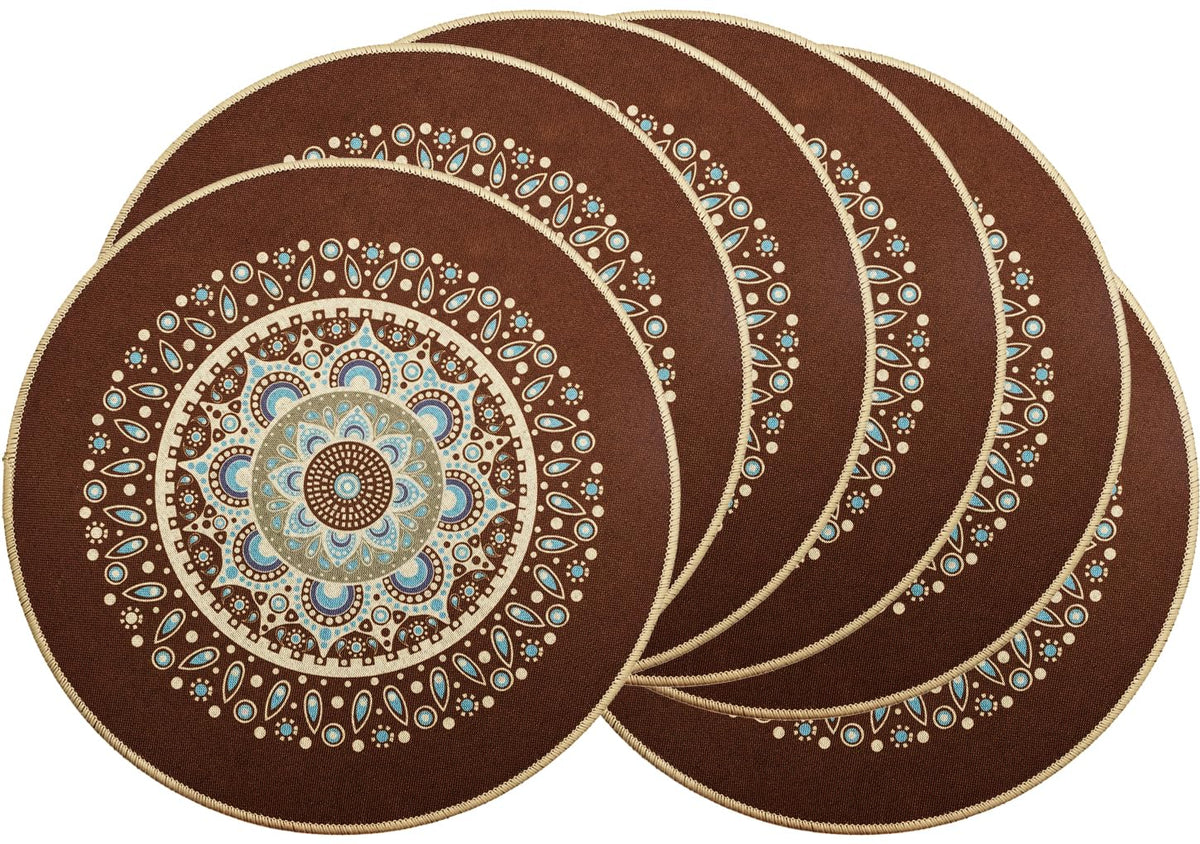PIGCHCY Place Mats Heat-Resistant Non Slip Placemats Easy Wipe Clean Table Mats Woven Vinyl Placemats for Dining Table(Set of 6, Brown)