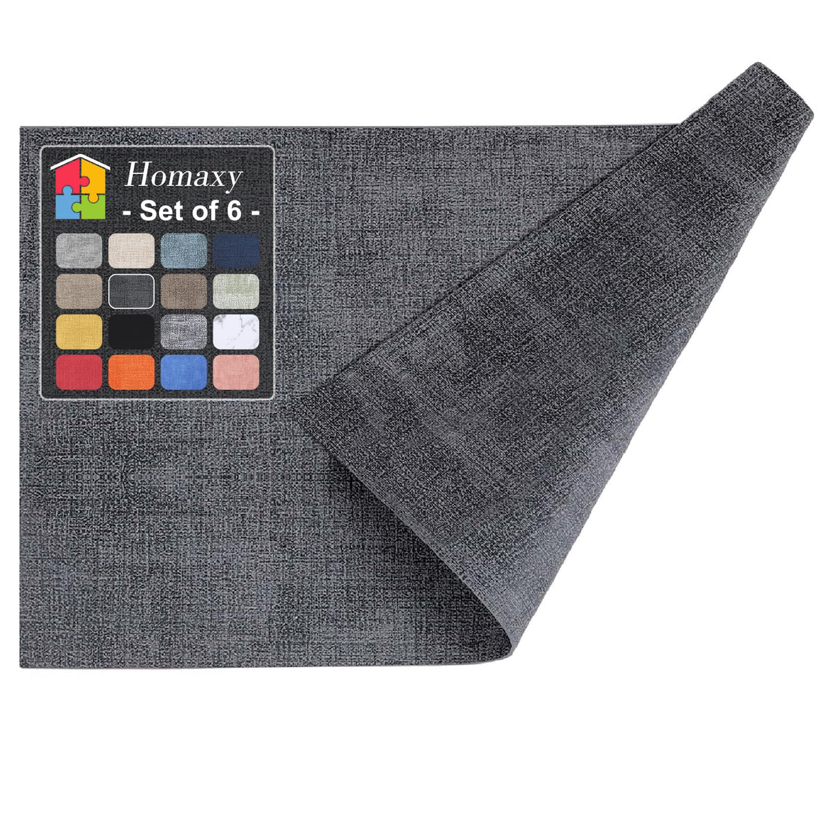 Homaxy Wedge Faux Leather Placemats for Round Table, Set of 6, Light Grey