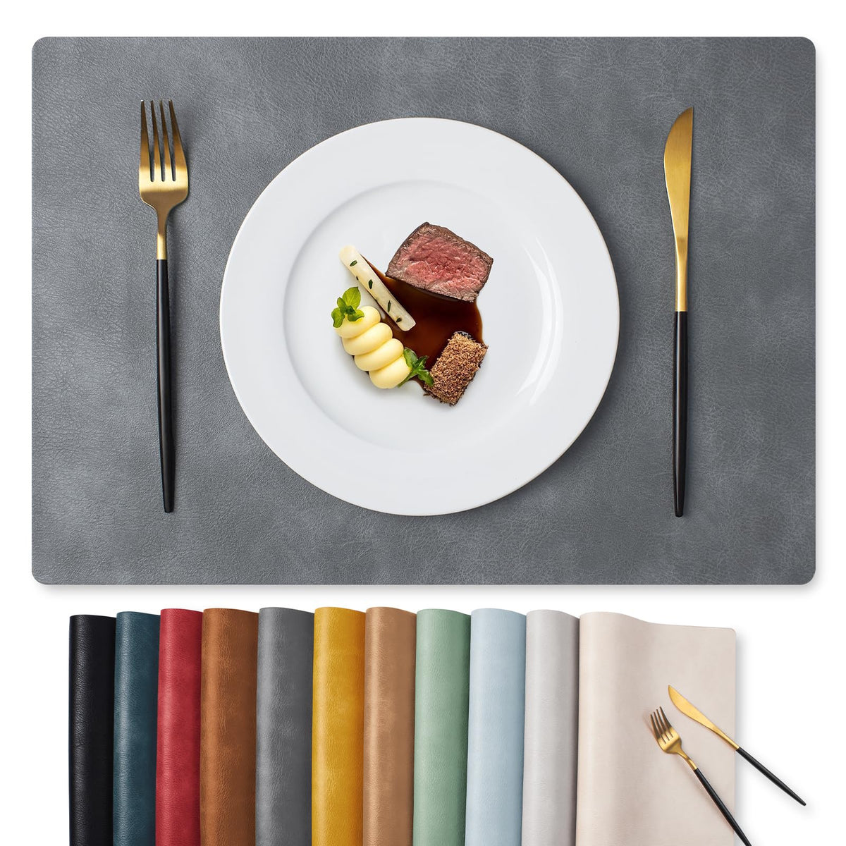 MOSAYT Vinyl Faux Leather Placemats, Set of 8, Reddish Brown
