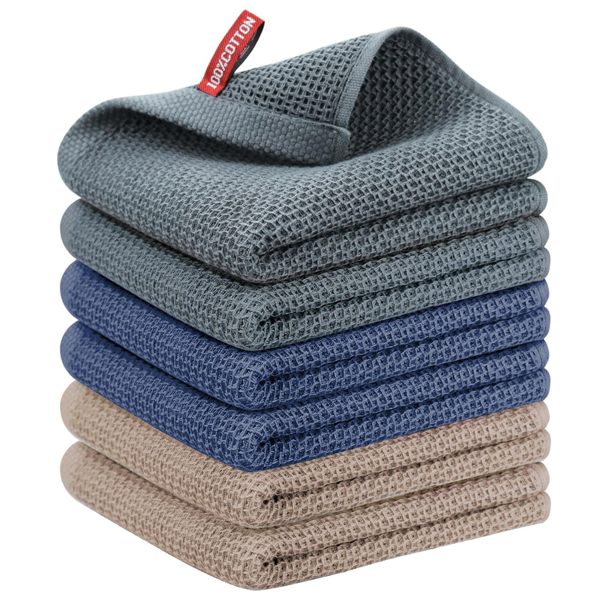 Nialnant 6 Pack Kitchen Towels and Dishcloths Sets,100% Cotton Soft Absorbent Quick Drying Dish Towels for Kitchen,Washing Dishes,12x12 Inches, Multi Color