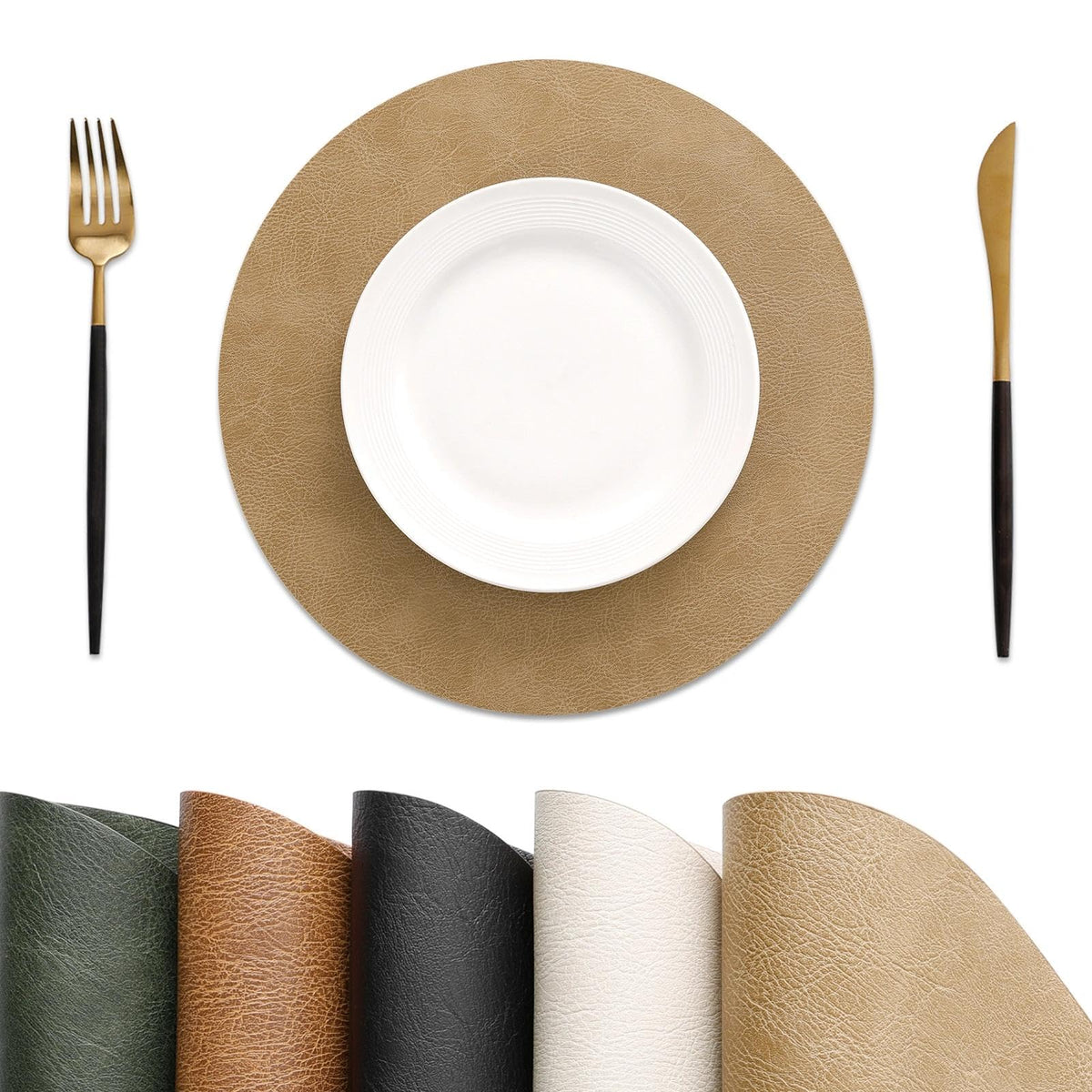 MOSAYT Vinyl Faux Leather Placemats, Set of 8, Reddish Brown