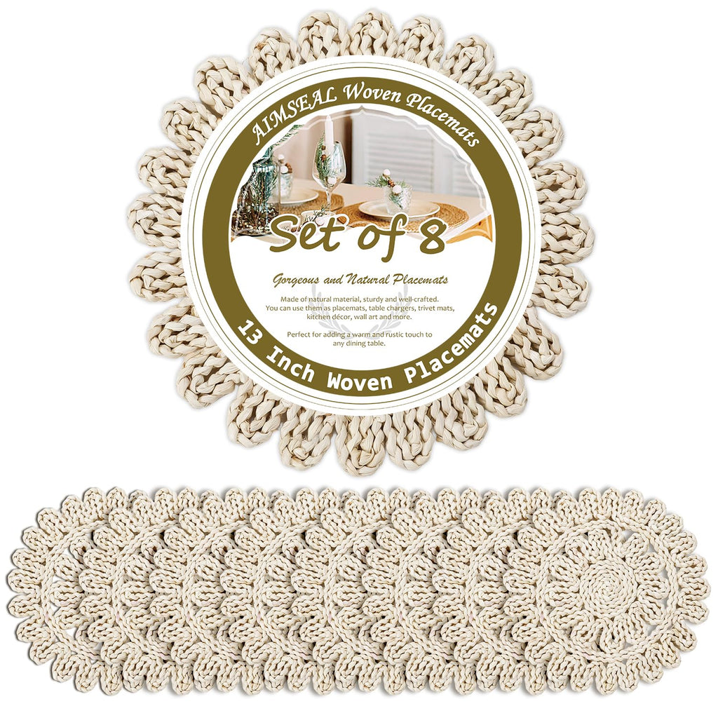 13" Round Placemats Set of 12, Rattan Place Mats for Dining Table Decor, Rustic Woven Wicker Chargers for Dinner Plates, Outdoor Patio, Farmhouse Wedding, Boho Water Hyacinth Braided Placemat