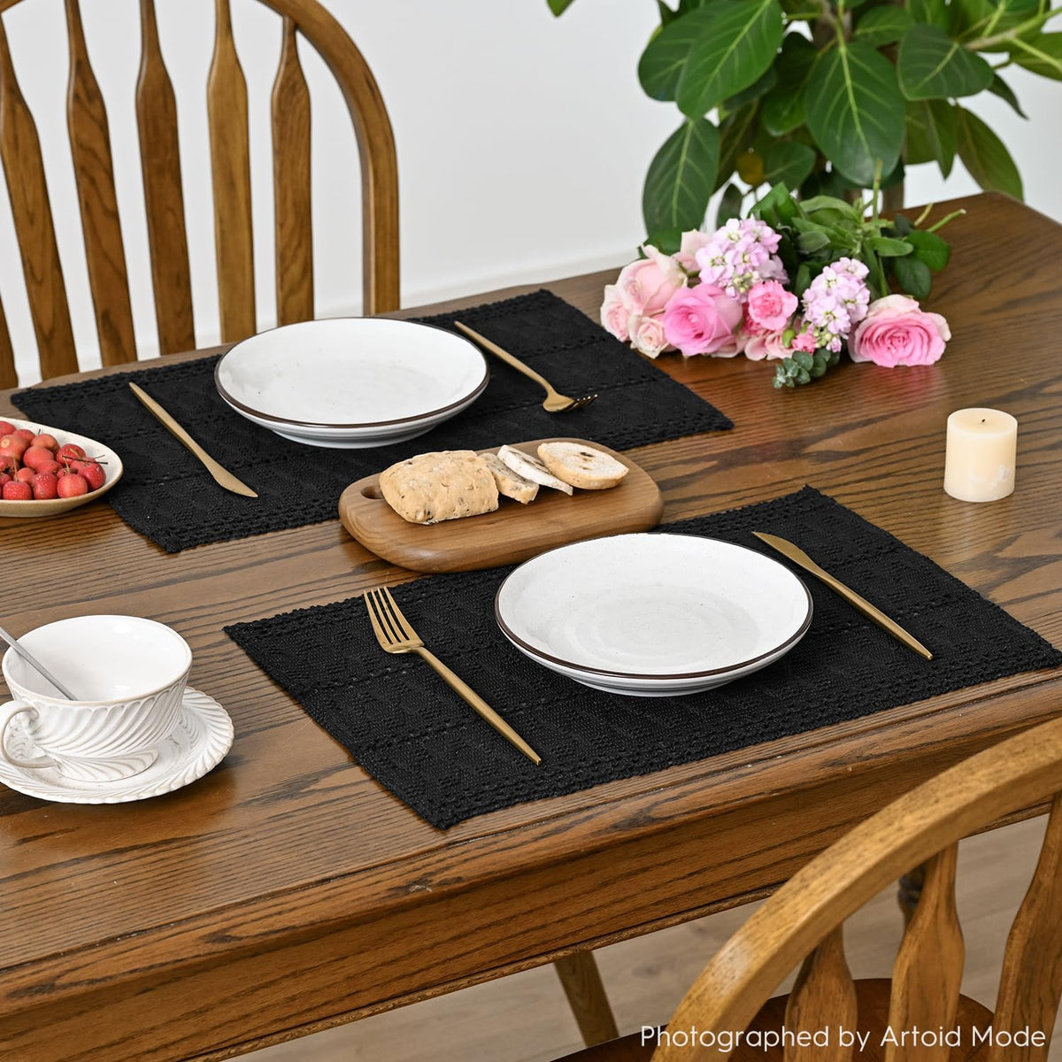 Artoid Mode Black Woven Rustic Hollow Placemats Set of 4-12x18 Inch