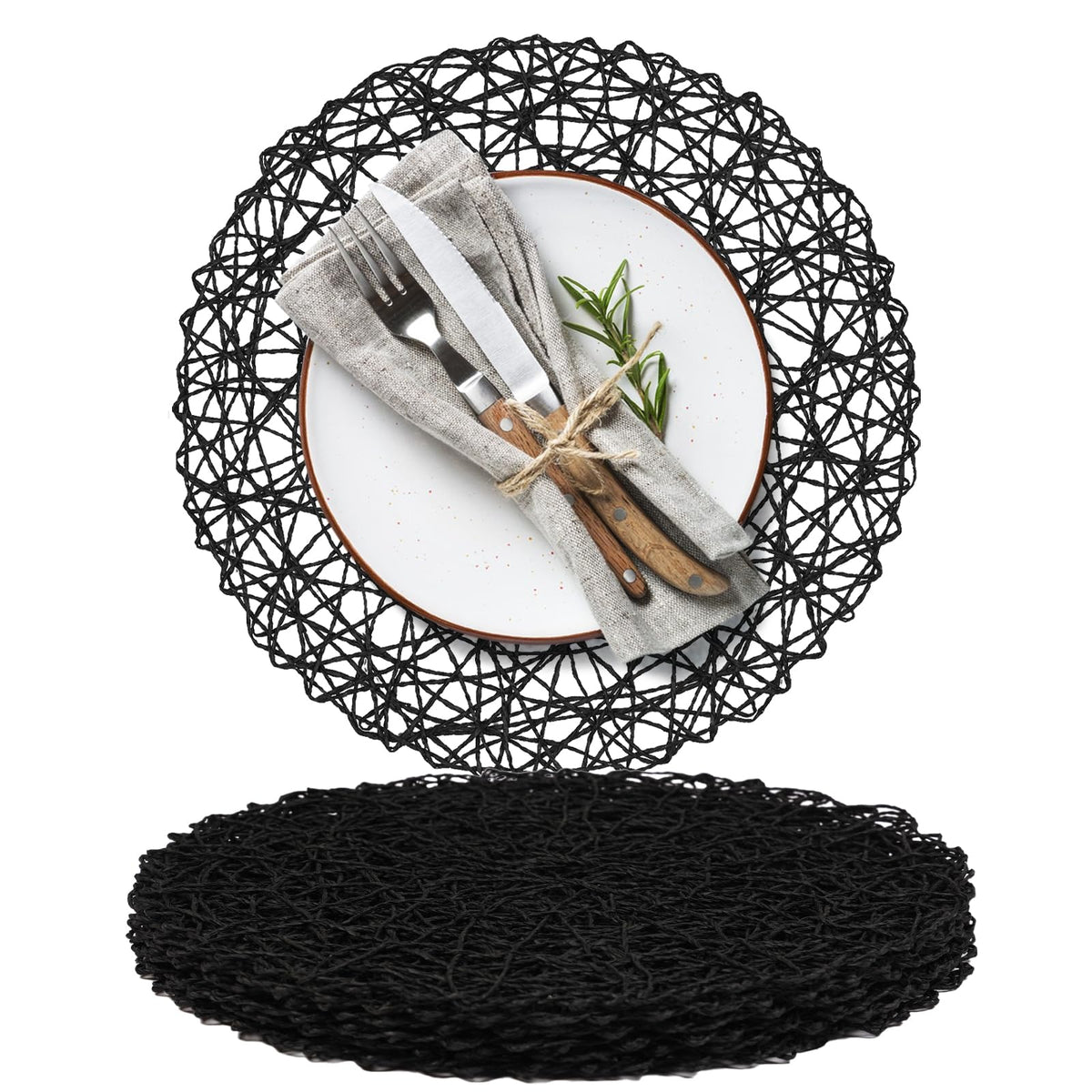 AHHFSMEI Paper Braided Round Placemats Set of 8 Natural Non-Slip Heat Resistant Table Mats for Dining Tables Woven Indoor & Outdoor Place mats(Coffee,8)