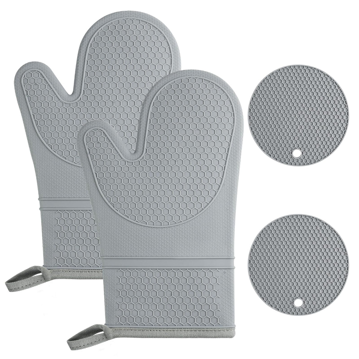 AUAUY Oven Mitts and Pot Holders 4PCS Set, 230°C/446°F Heat Resistant